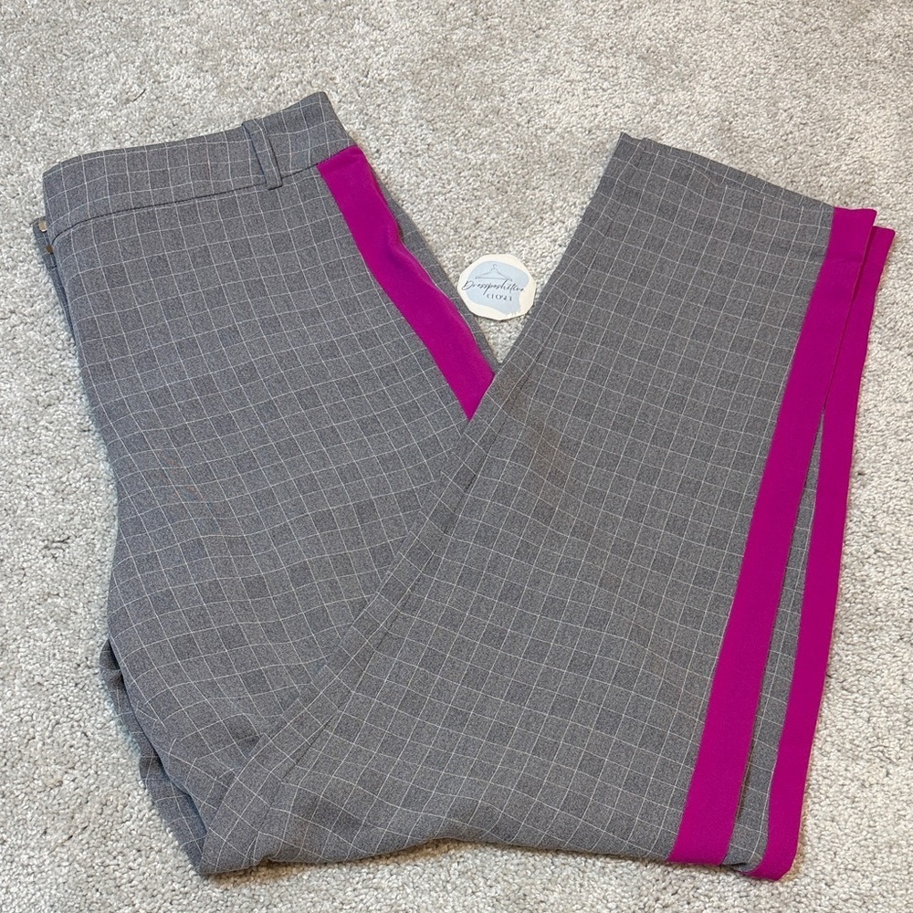 Jason Wu Silk Pants Gray Plaid Pink Side Stripe Sz 8